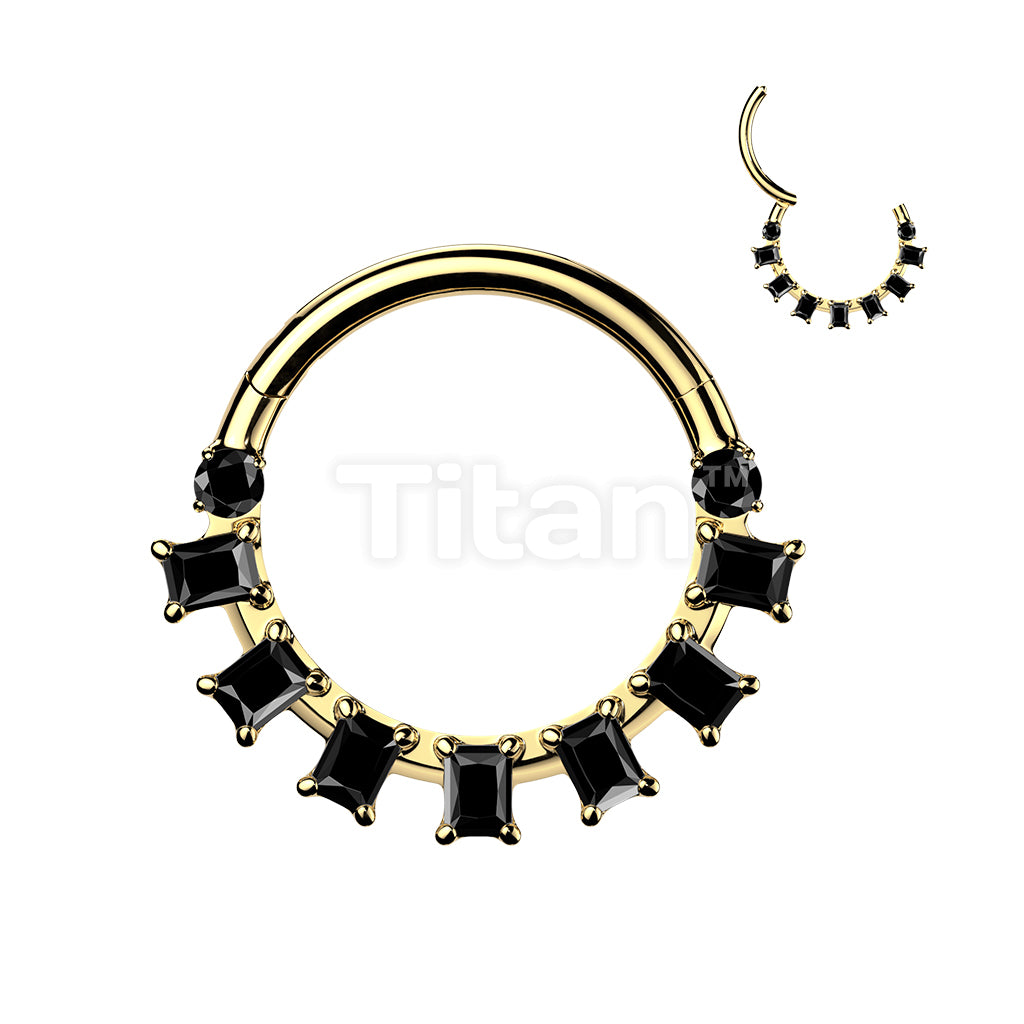 Titanium Hinged Segment Hoop Ring With Baguette CZ Fan - Image 5