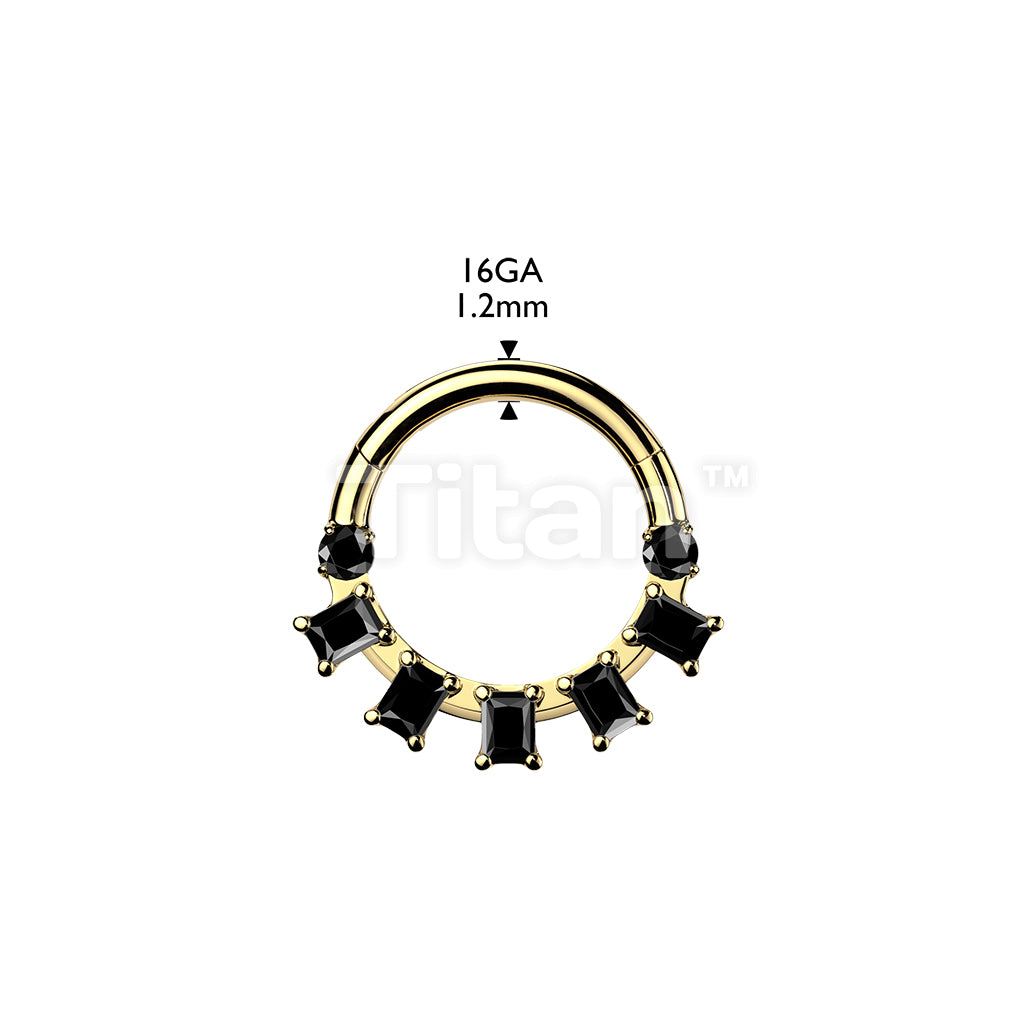 Titanium Hinged Segment Hoop Ring With Baguette CZ Fan - Image 6