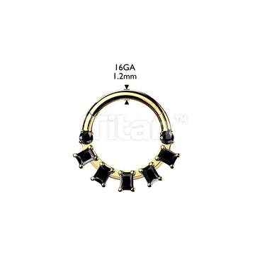 Titanium Hinged Segment Hoop Ring With Baguette CZ Fan - Image 6
