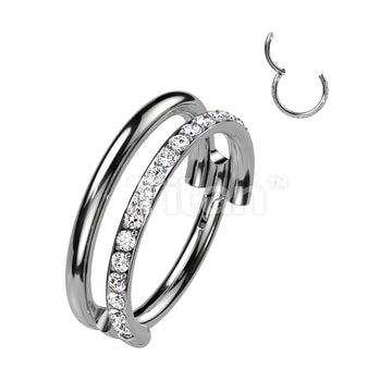 Implant Grade Titanium Hinged Segment Double Hoop Ring With One Outward Facing Pave CZ Line - Image 2