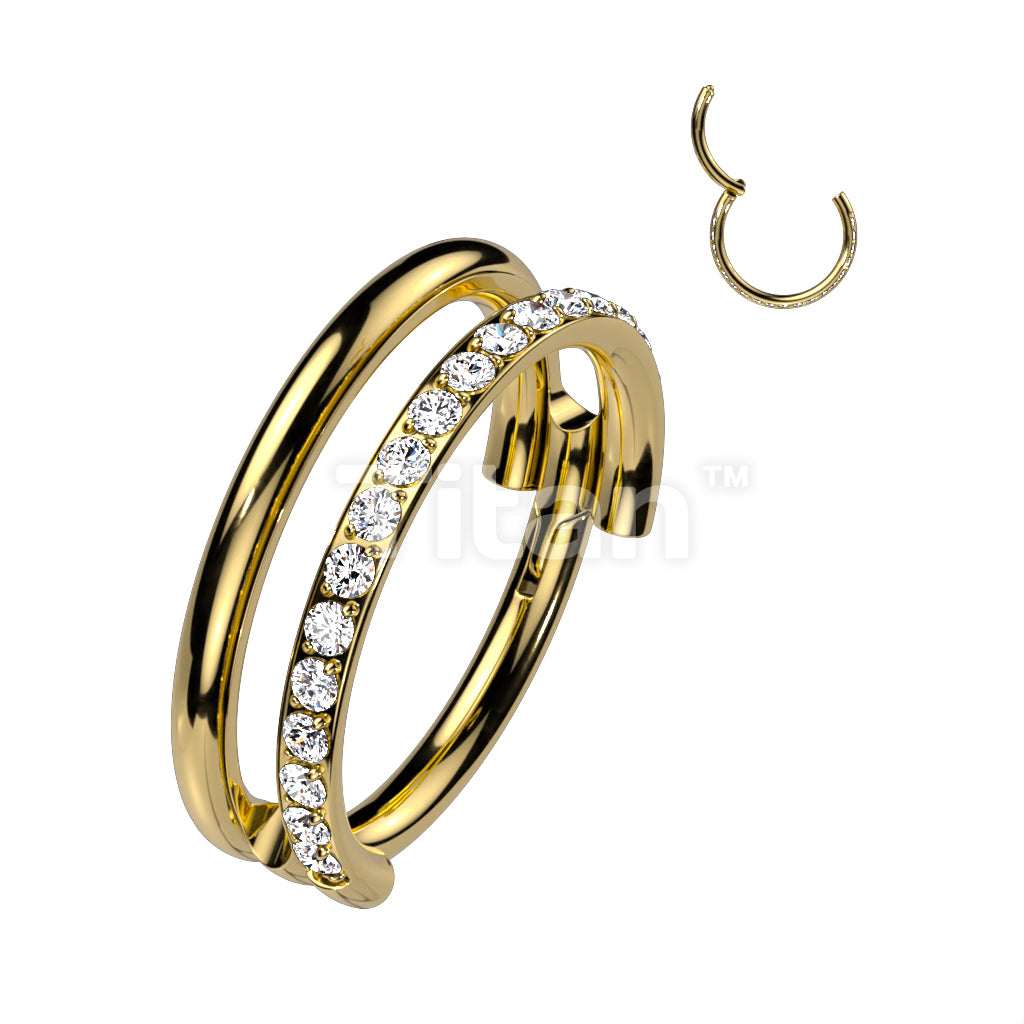 Implant Grade Titanium Hinged Segment Double Hoop Ring With One Outward Facing Pave CZ Line - Image 3