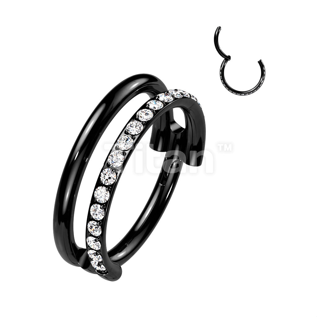 Implant Grade Titanium Hinged Segment Double Hoop Ring With One Outward Facing Pave CZ Line - Image 4