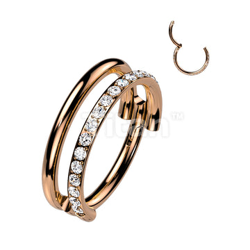 Implant Grade Titanium Hinged Segment Double Hoop Ring With One Outward Facing Pave CZ Line - Image 5