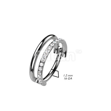 Implant Grade Titanium Hinged Segment Double Hoop Ring With One Outward Facing Pave CZ Line - Image 6