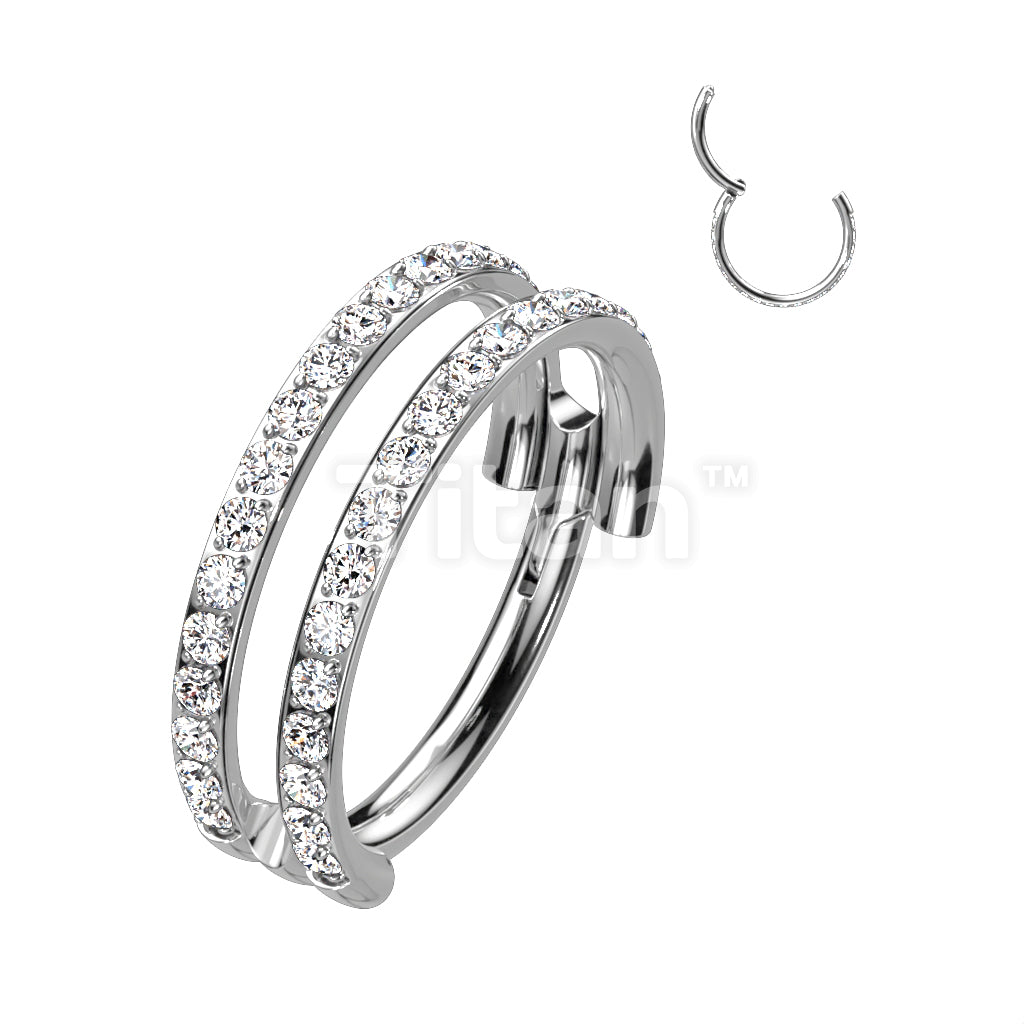 Implant Grade Titanium Hinged Segment Double Line Hoop Ring With Outward Facing Pave CZs - Image 2