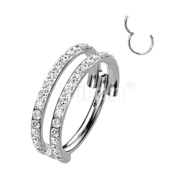 Implant Grade Titanium Hinged Segment Double Line Hoop Ring With Outward Facing Pave CZs - Image 2