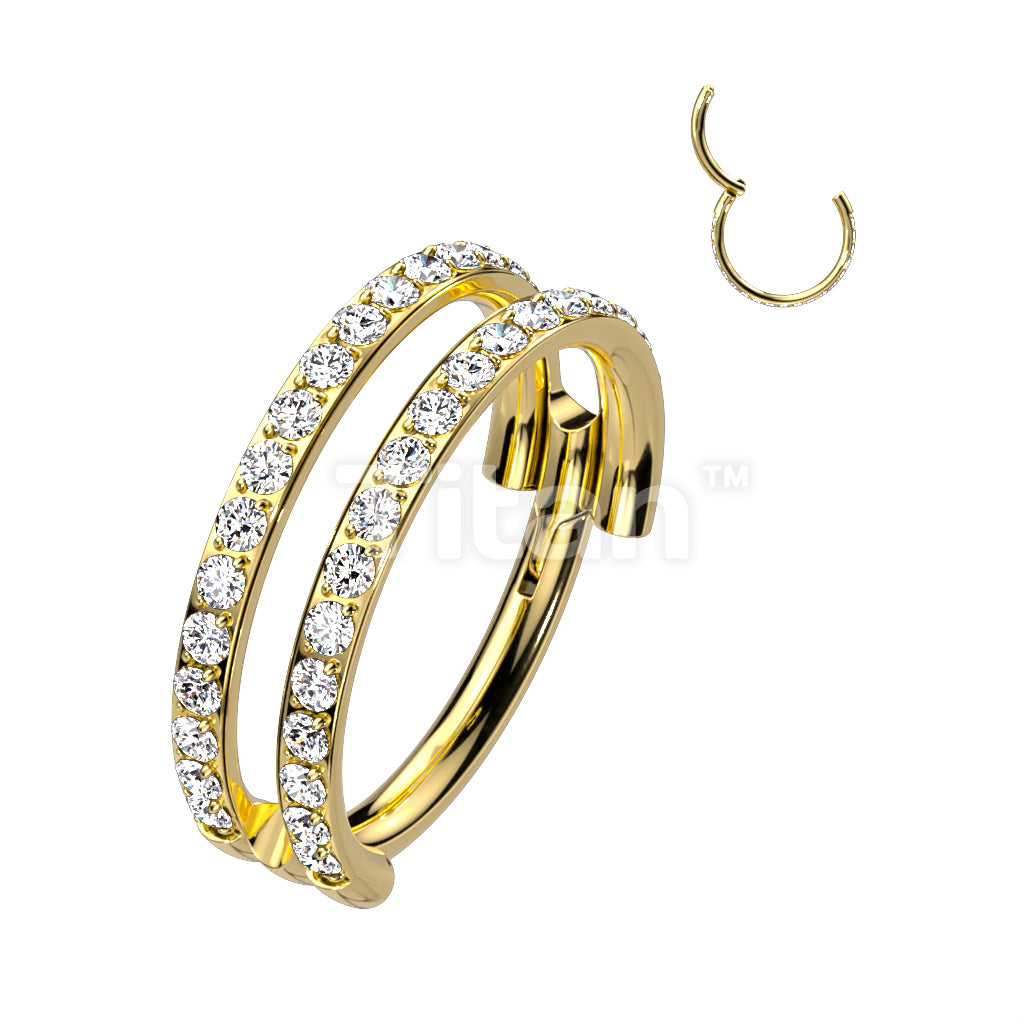 Implant Grade Titanium Hinged Segment Double Line Hoop Ring With Outward Facing Pave CZs - Image 3