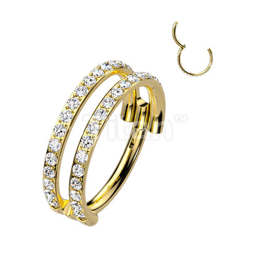Implant Grade Titanium Hinged Segment Double Line Hoop Ring With Outward Facing Pave CZs - Image 3