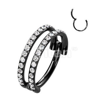 Implant Grade Titanium Hinged Segment Double Line Hoop Ring With Outward Facing Pave CZs - Image 4
