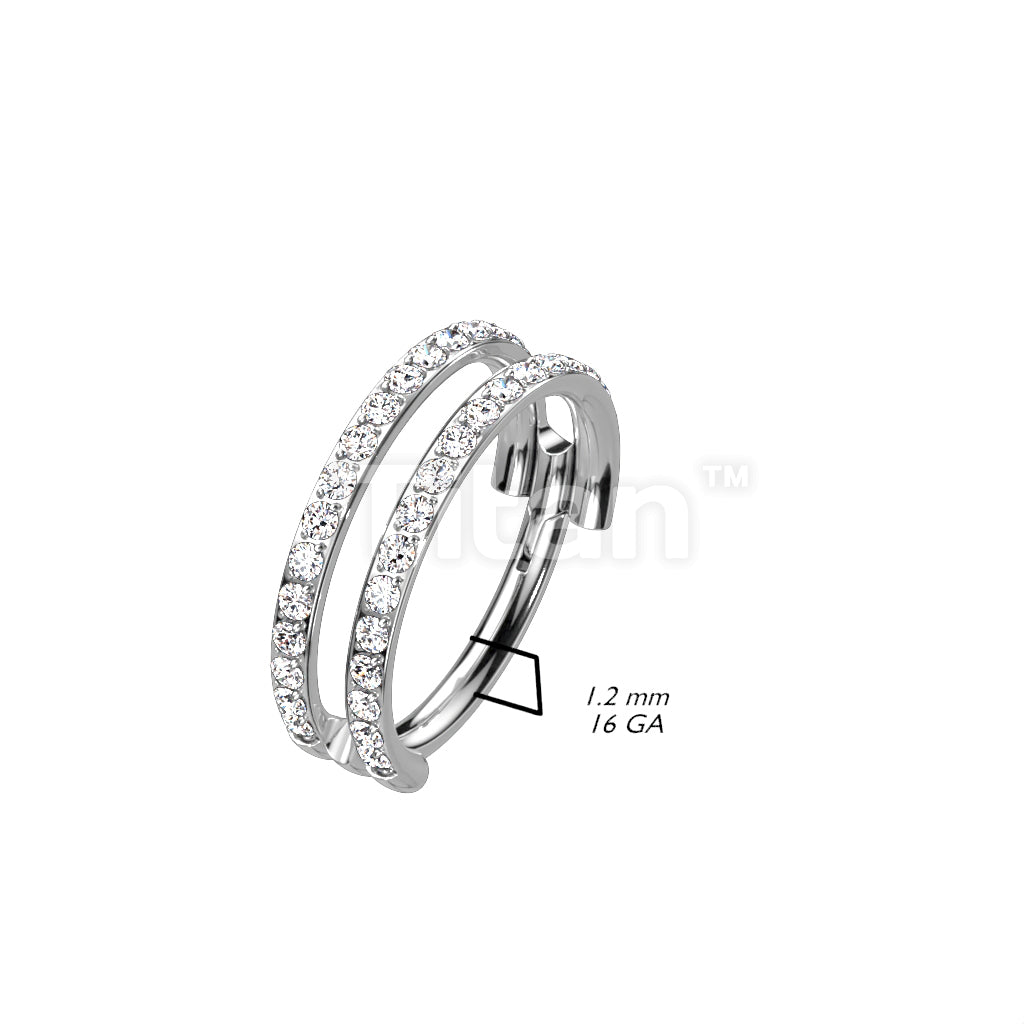 Implant Grade Titanium Hinged Segment Double Line Hoop Ring With Outward Facing Pave CZs - Image 6