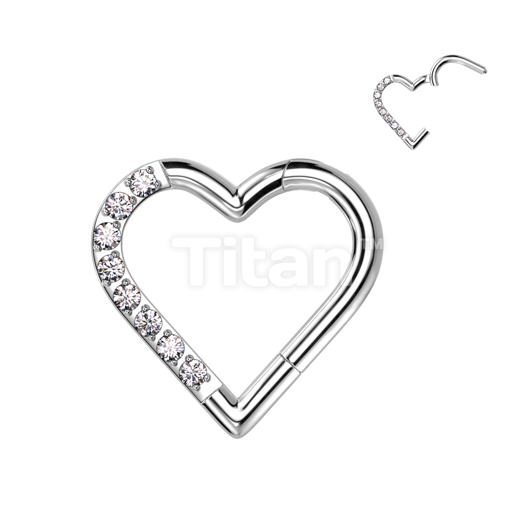 Implant Grade Titanium Hinged Segment Hoop Ring With Half Pave CZ Heart - Image 2