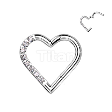 Implant Grade Titanium Hinged Segment Hoop Ring With Half Pave CZ Heart - Image 2