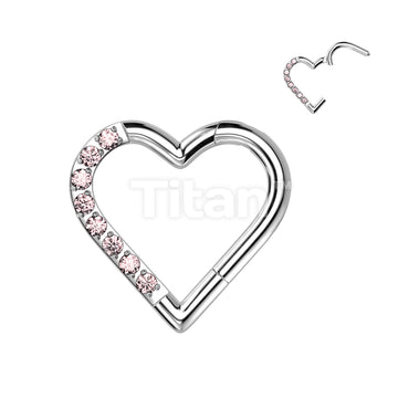 Implant Grade Titanium Hinged Segment Hoop Ring With Half Pave CZ Heart - Image 4