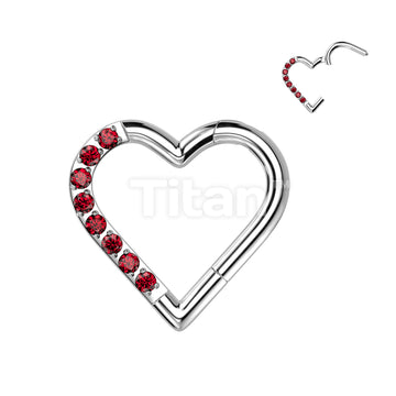 Implant Grade Titanium Hinged Segment Hoop Ring With Half Pave CZ Heart - Image 5