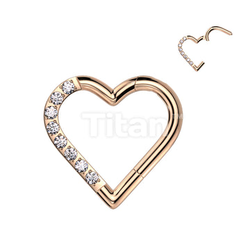 Implant Grade Titanium Hinged Segment Hoop Ring With Half Pave CZ Heart - Image 6
