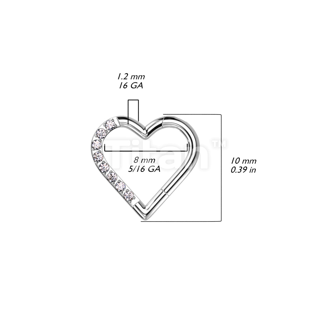 Implant Grade Titanium Hinged Segment Hoop Ring With Half Pave CZ Heart - Image 7