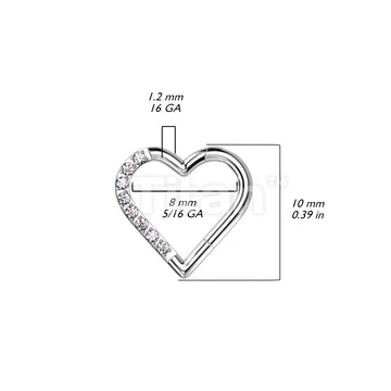 Implant Grade Titanium Hinged Segment Hoop Ring With Half Pave CZ Heart - Image 7