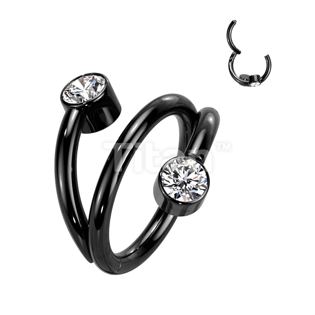 Implant Grade Titanium Hinged Segment Hoop Ring With Double Line and Round CZ Ends - Image 3
