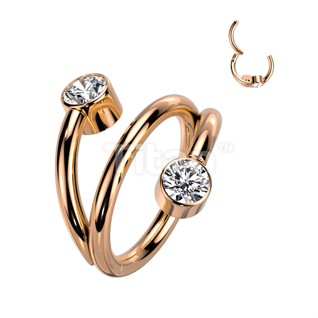 Implant Grade Titanium Hinged Segment Hoop Ring With Double Line and Round CZ Ends - Image 4