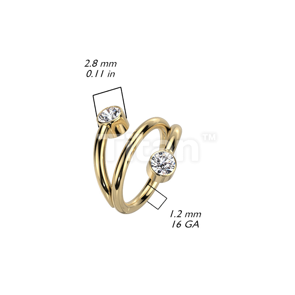 Implant Grade Titanium Hinged Segment Hoop Ring With Double Line and Round CZ Ends - Image 6