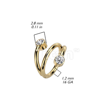 Implant Grade Titanium Hinged Segment Hoop Ring With Double Line and Round CZ Ends - Image 6