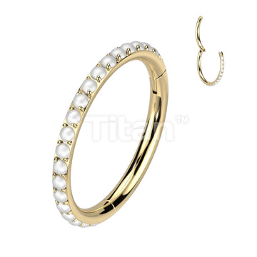 Implant Grade Titanium Hinged Segment Hoop Ring Lined With Outward Facing Pave Pearls - Image 2
