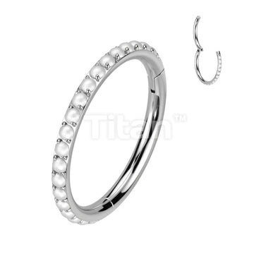 Implant Grade Titanium Hinged Segment Hoop Ring Lined With Outward Facing Pave Pearls - Image 3