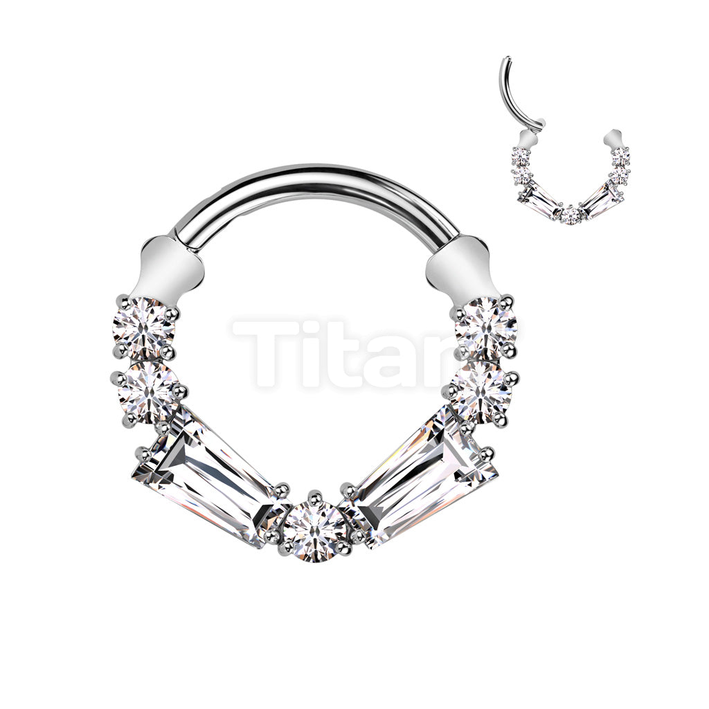 Implant Grade Titanium Hinged Segment Hoop Ring With Round and Baguette CZ  - Image 2