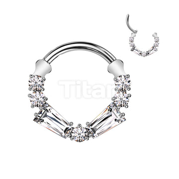 Implant Grade Titanium Hinged Segment Hoop Ring With Round and Baguette CZ  - Image 2