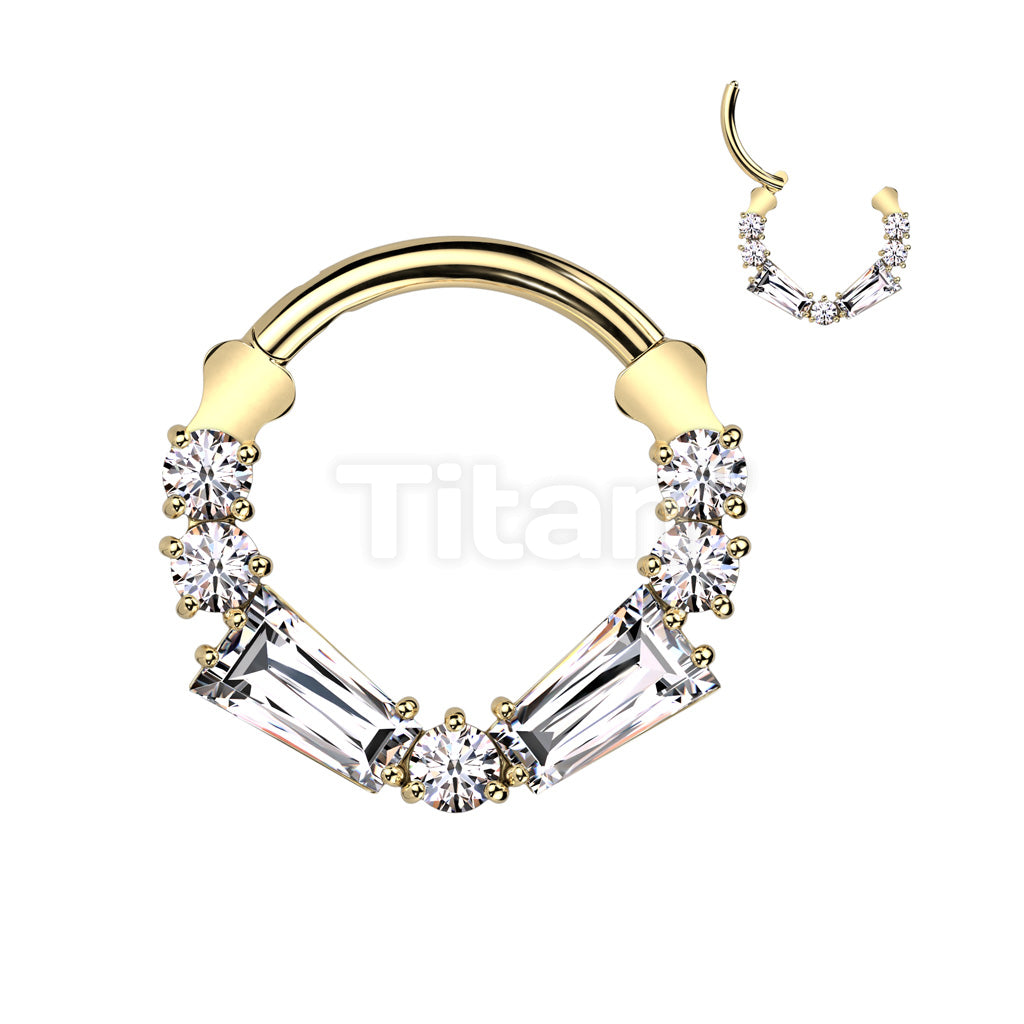 Implant Grade Titanium Hinged Segment Hoop Ring With Round and Baguette CZ  - Image 3