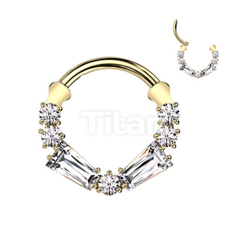 Implant Grade Titanium Hinged Segment Hoop Ring With Round and Baguette CZ  - Image 3