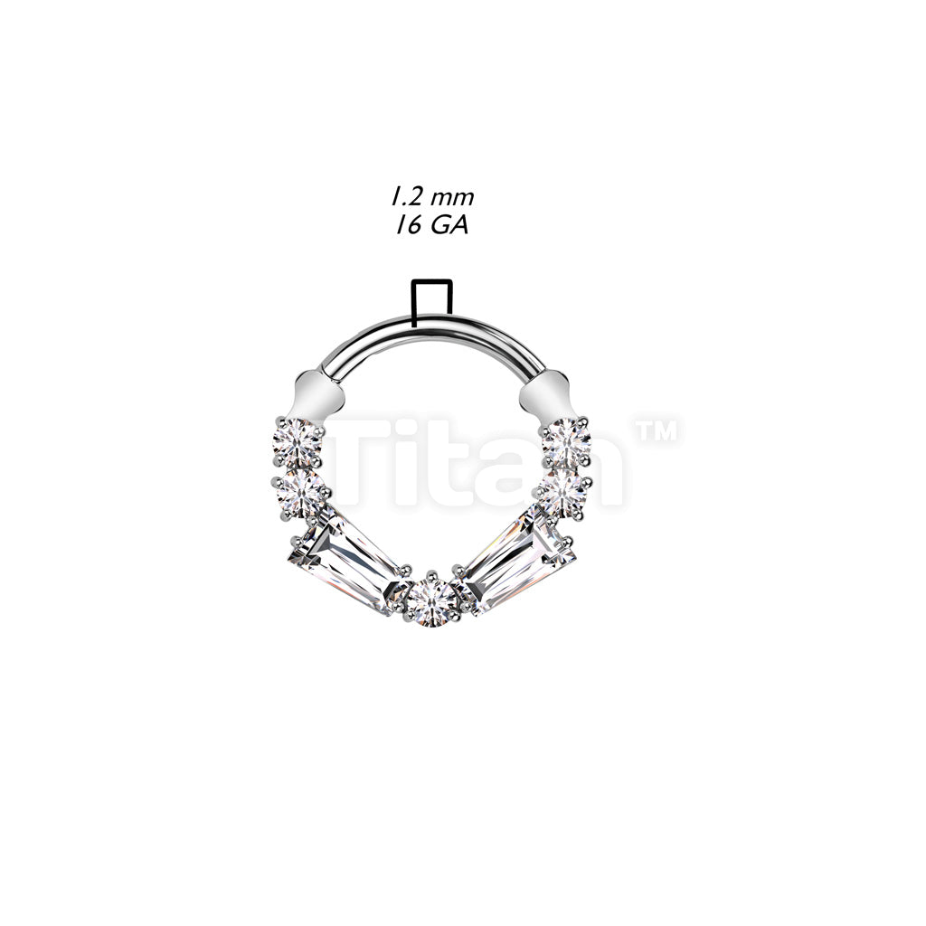 Implant Grade Titanium Hinged Segment Hoop Ring With Round and Baguette CZ  - Image 4