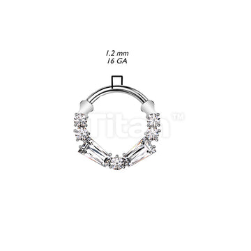 Implant Grade Titanium Hinged Segment Hoop Ring With Round and Baguette CZ  - Image 4