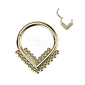 Implant Grade Titanium Hinged Segment Hoop Ring With Double Beaded Ball Line Chevron - Image 2