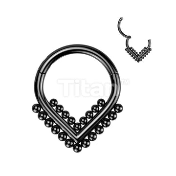 Implant Grade Titanium Hinged Segment Hoop Ring With Double Beaded Ball Line Chevron - Image 3