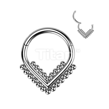 Implant Grade Titanium Hinged Segment Hoop Ring With Double Beaded Ball Line Chevron - Image 4