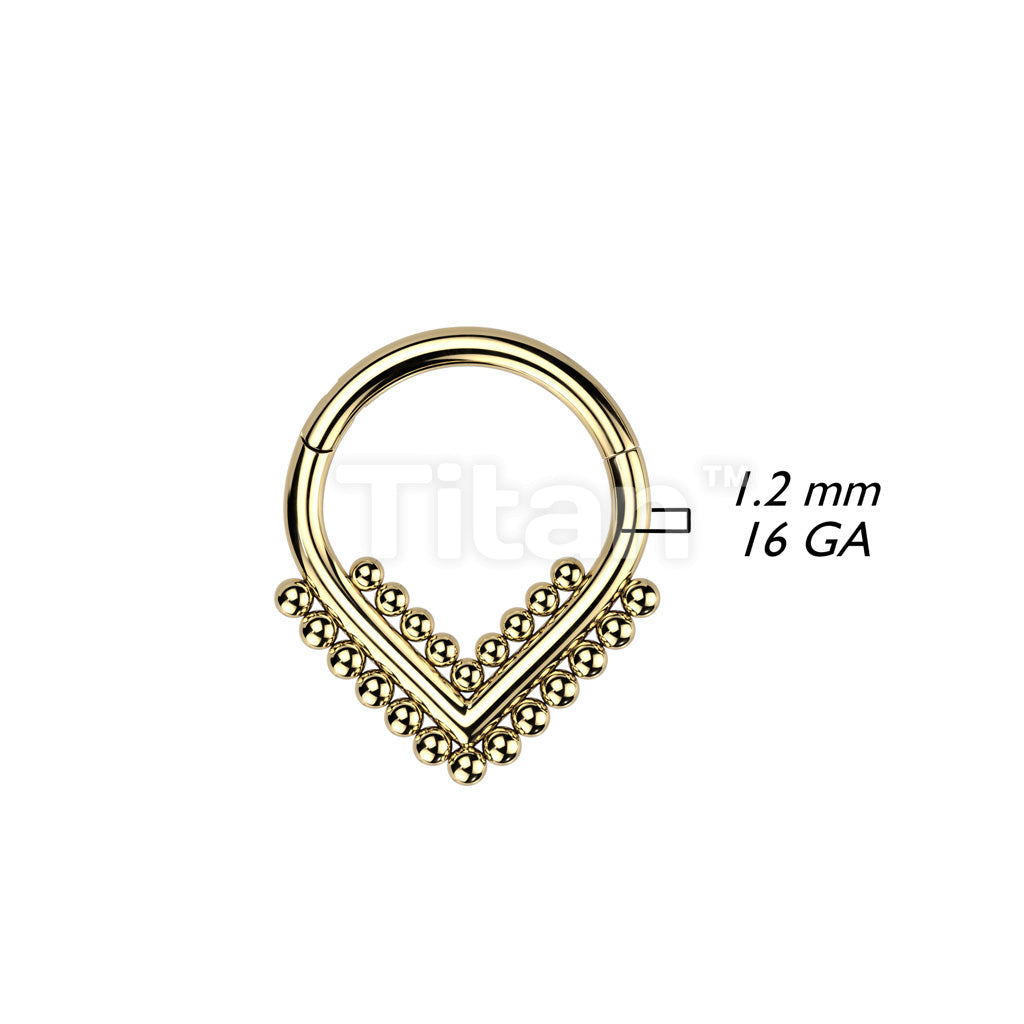 Implant Grade Titanium Hinged Segment Hoop Ring With Double Beaded Ball Line Chevron - Image 5