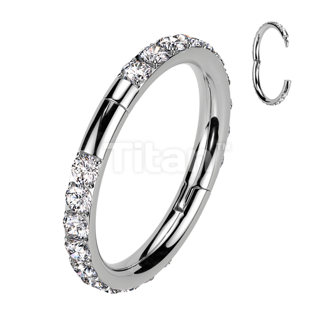 Implant Grade Titanium Half Closure New Secure Hook Hinged Segment Hoop Ring With Outward Facing CNC Set CZ On Both Sides - Image 2