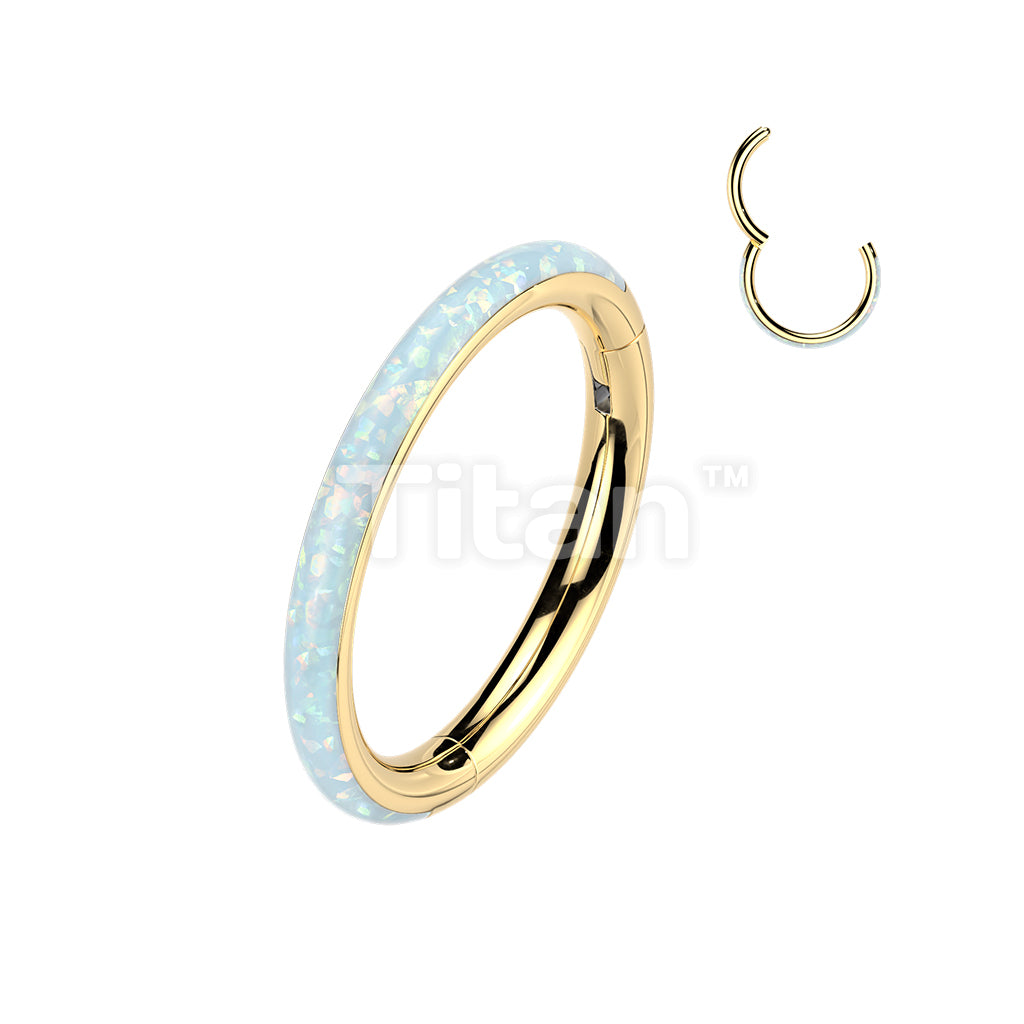 Titanium Hinged Outward Facing Opal Set Segment Hoop Ring for Nose, Ear and More - Image 2