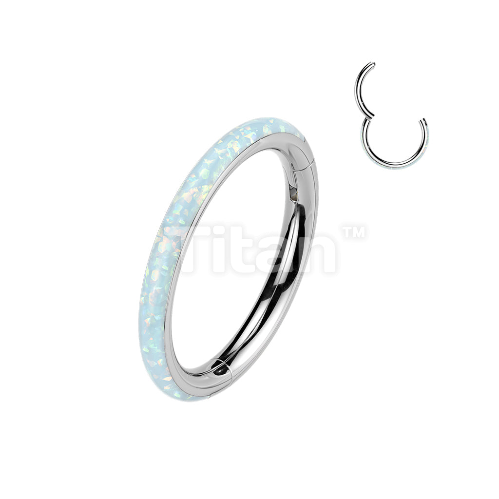Titanium Hinged Outward Facing Opal Set Segment Hoop Ring for Nose, Ear and More - Image 3