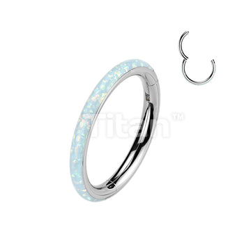 Titanium Hinged Outward Facing Opal Set Segment Hoop Ring for Nose, Ear and More - Image 3