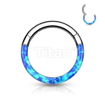 Implant Grade Titanium Hinged Segment Hoop Ring With Opal Lined Front - Image 3