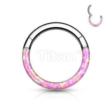 Implant Grade Titanium Hinged Segment Hoop Ring With Opal Lined Front - Image 5
