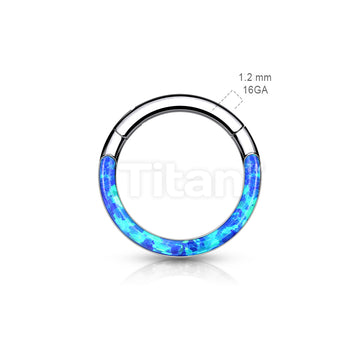 Implant Grade Titanium Hinged Segment Hoop Ring With Opal Lined Front - Image 6