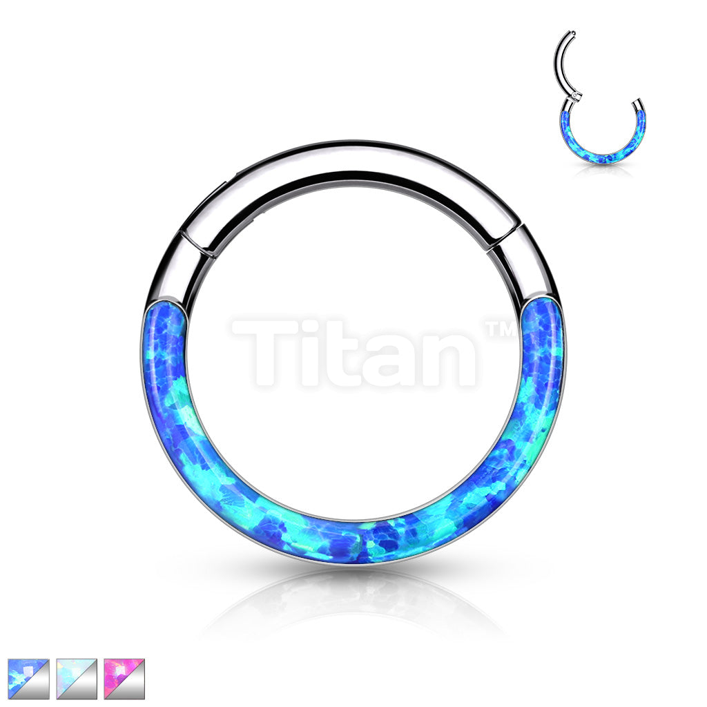 Implant Grade Titanium Hinged Segment Hoop Ring With Opal Lined Front - Image 2