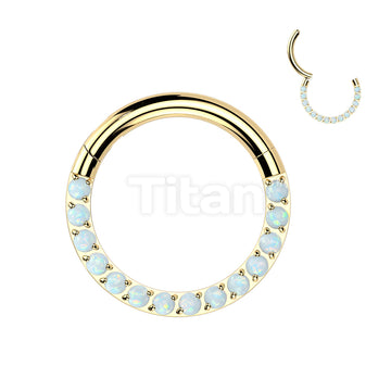Implant Grade Titanium Hinged Segment Hoop Ring With Forward Facing Pave Opal Front - Image 2