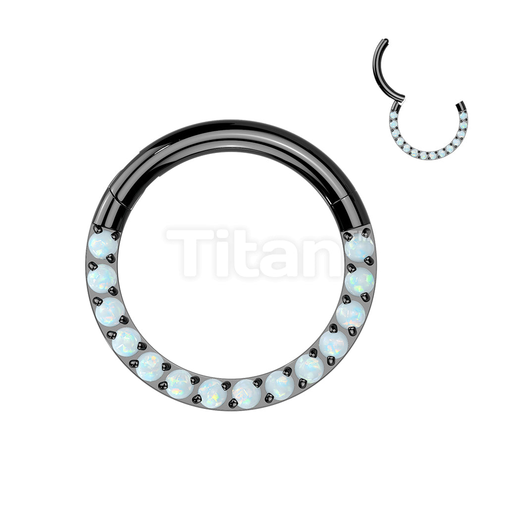 Implant Grade Titanium Hinged Segment Hoop Ring With Forward Facing Pave Opal Front - Image 3