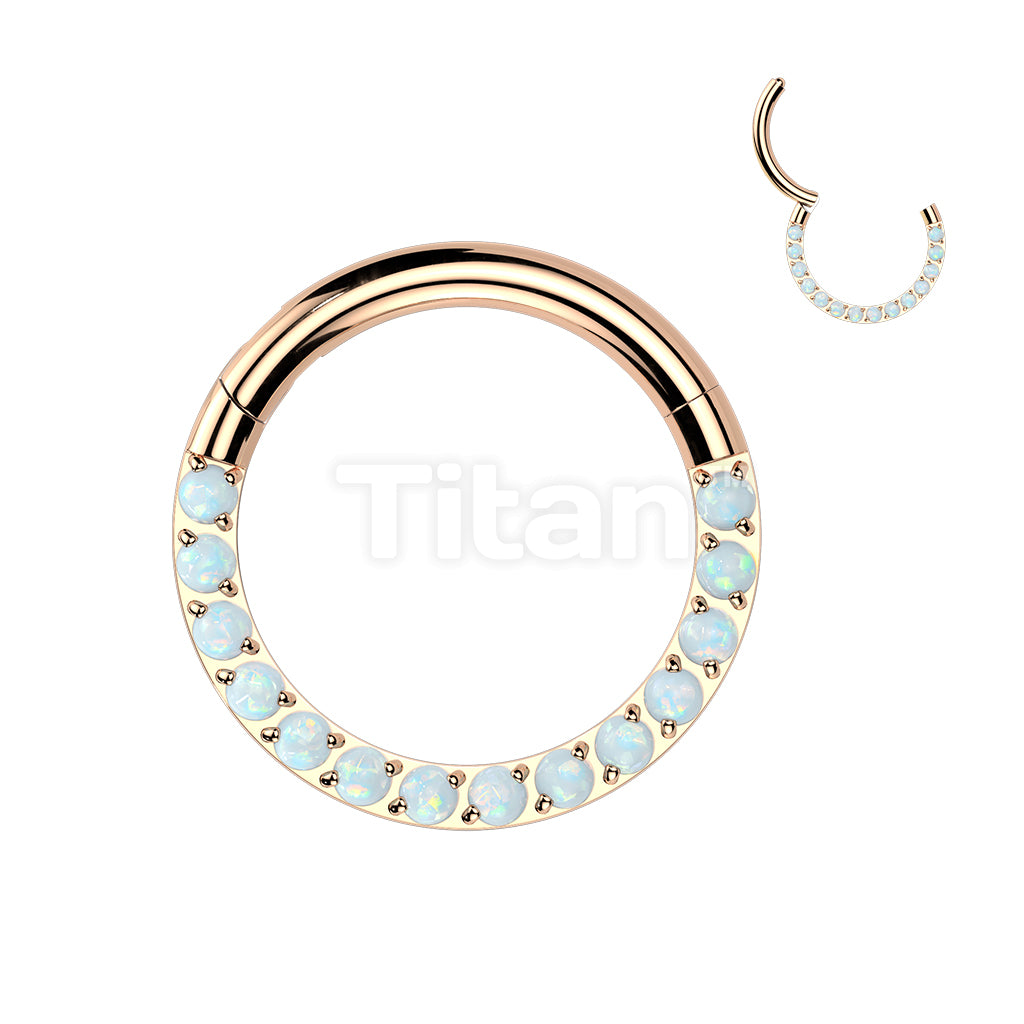Implant Grade Titanium Hinged Segment Hoop Ring With Forward Facing Pave Opal Front - Image 4