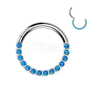 Implant Grade Titanium Hinged Segment Hoop Ring With Forward Facing Pave Opal Front - Image 5