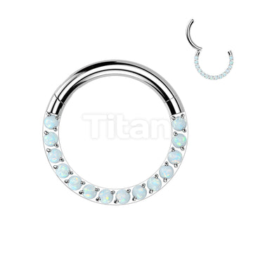 Implant Grade Titanium Hinged Segment Hoop Ring With Forward Facing Pave Opal Front - Image 6